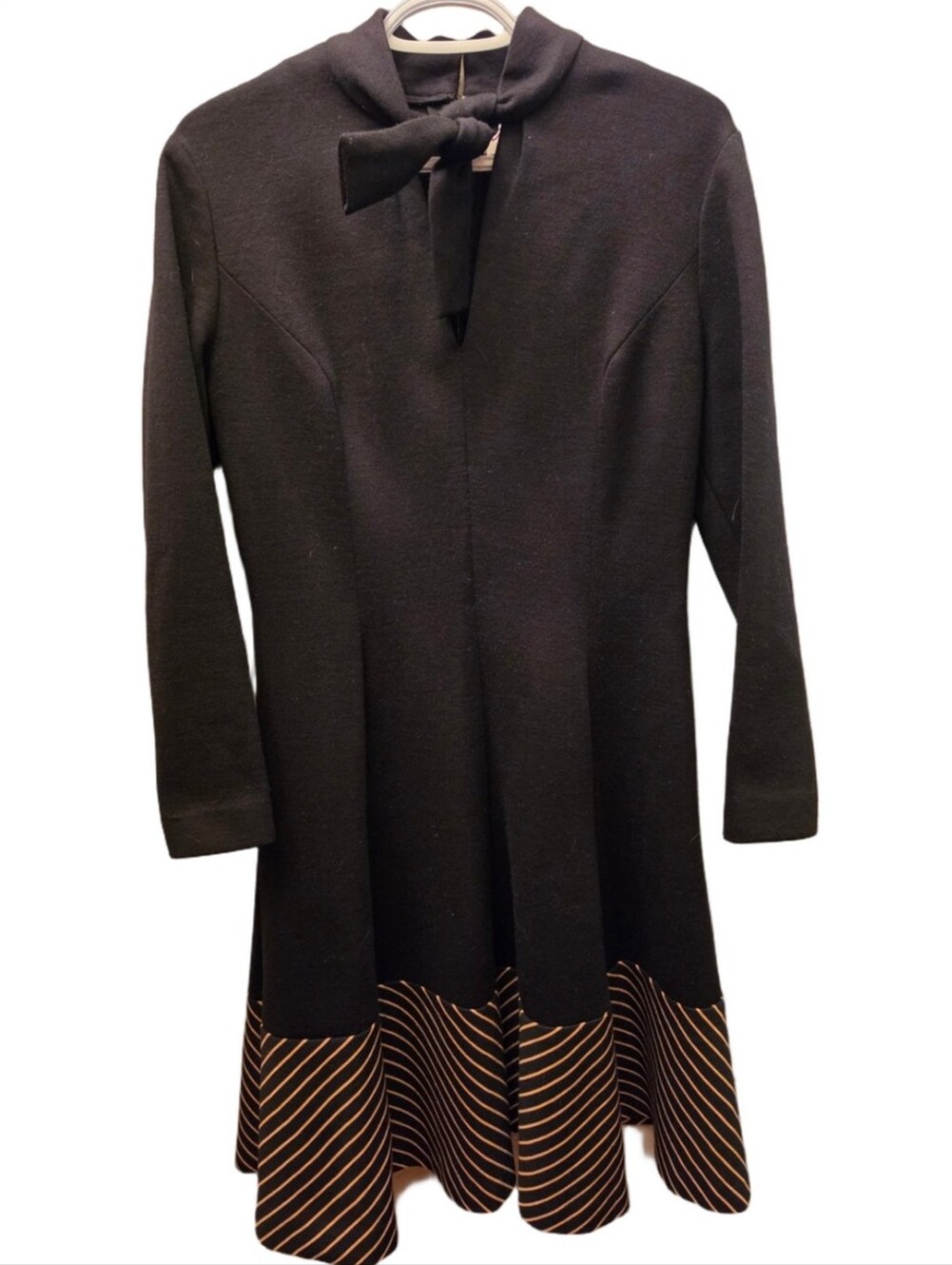 Vintage Jean Jourdain Paris 100% Wool Black Tie Bow Midi Dress